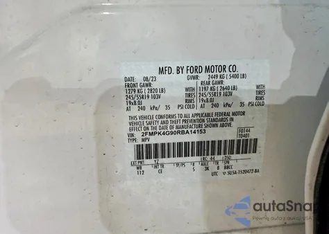 2024 Ford Edge Se z USA, uszkodzony, nr VIN 2FMPK4G90RBA14153